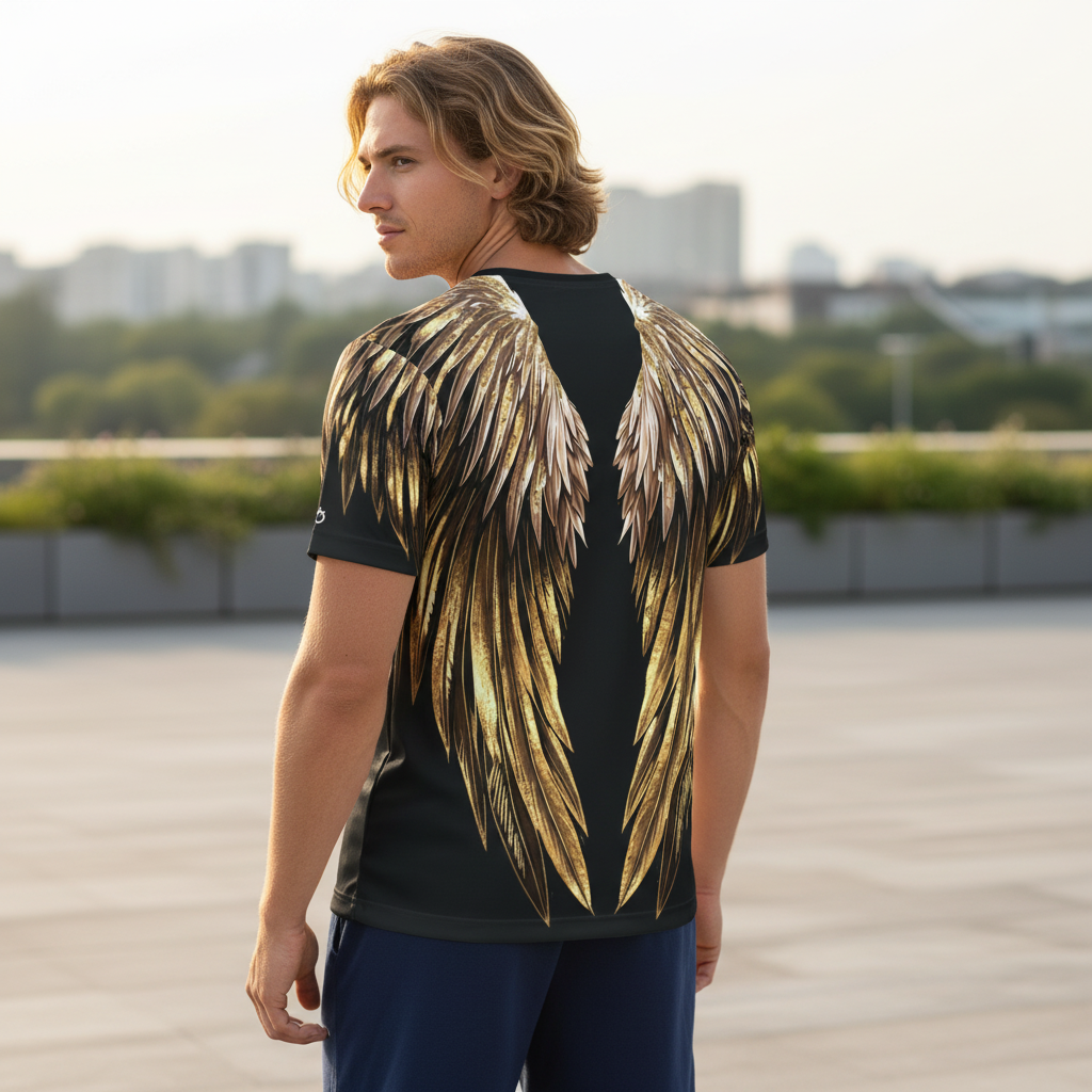FALLEN BUT FOCUSED – Gold Angel Wings AOP Jersey | NO Plus®