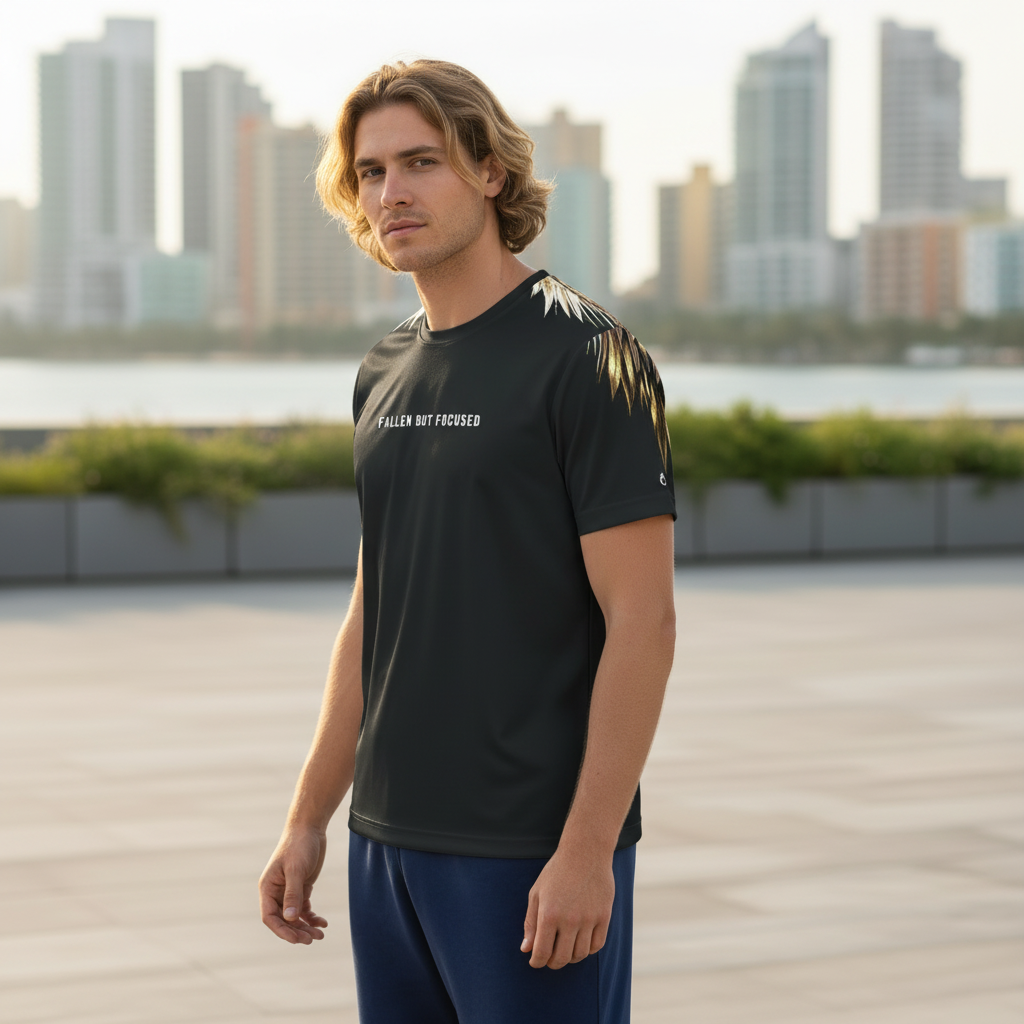 FALLEN BUT FOCUSED – Gold Angel Wings AOP Jersey | NO Plus®